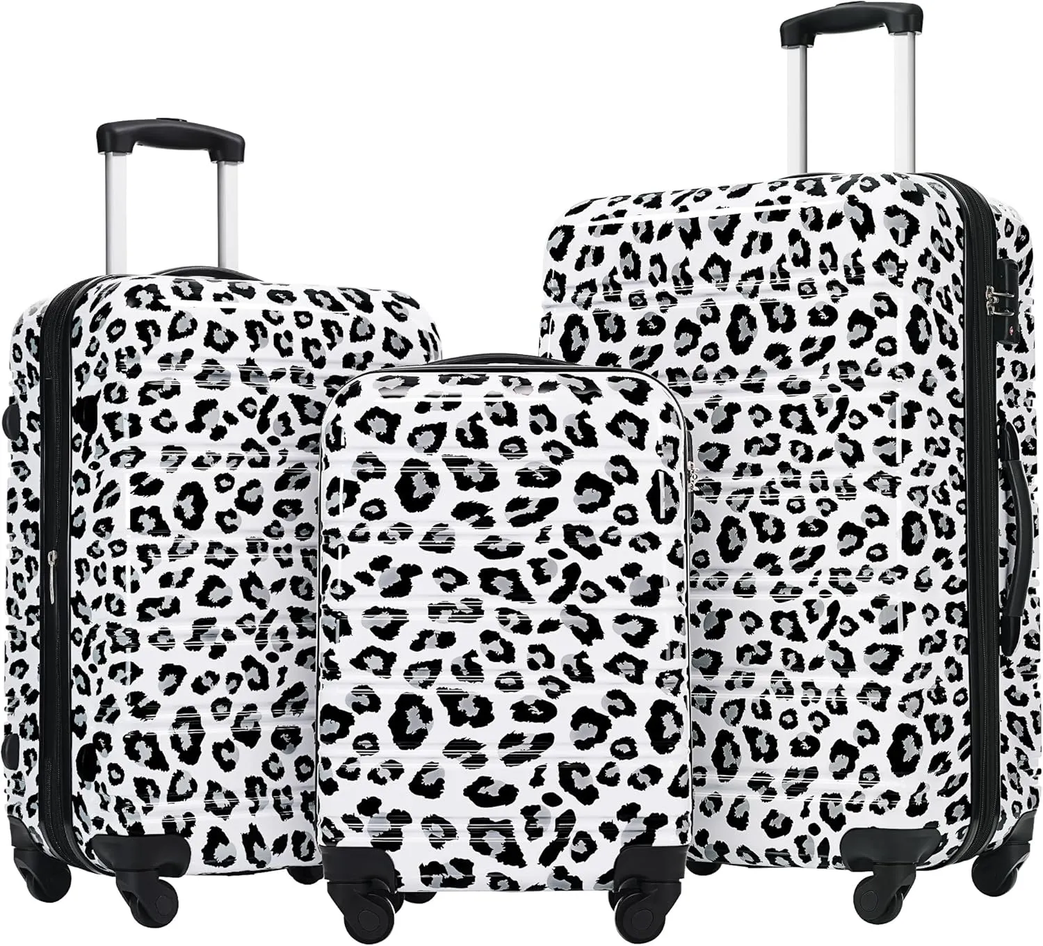 JCSD Hardshell Luggage Set, 3-Piece Spinner Suitcase, Lightweight 20" 24" 28" Travel Bags, White and Black Leopard
