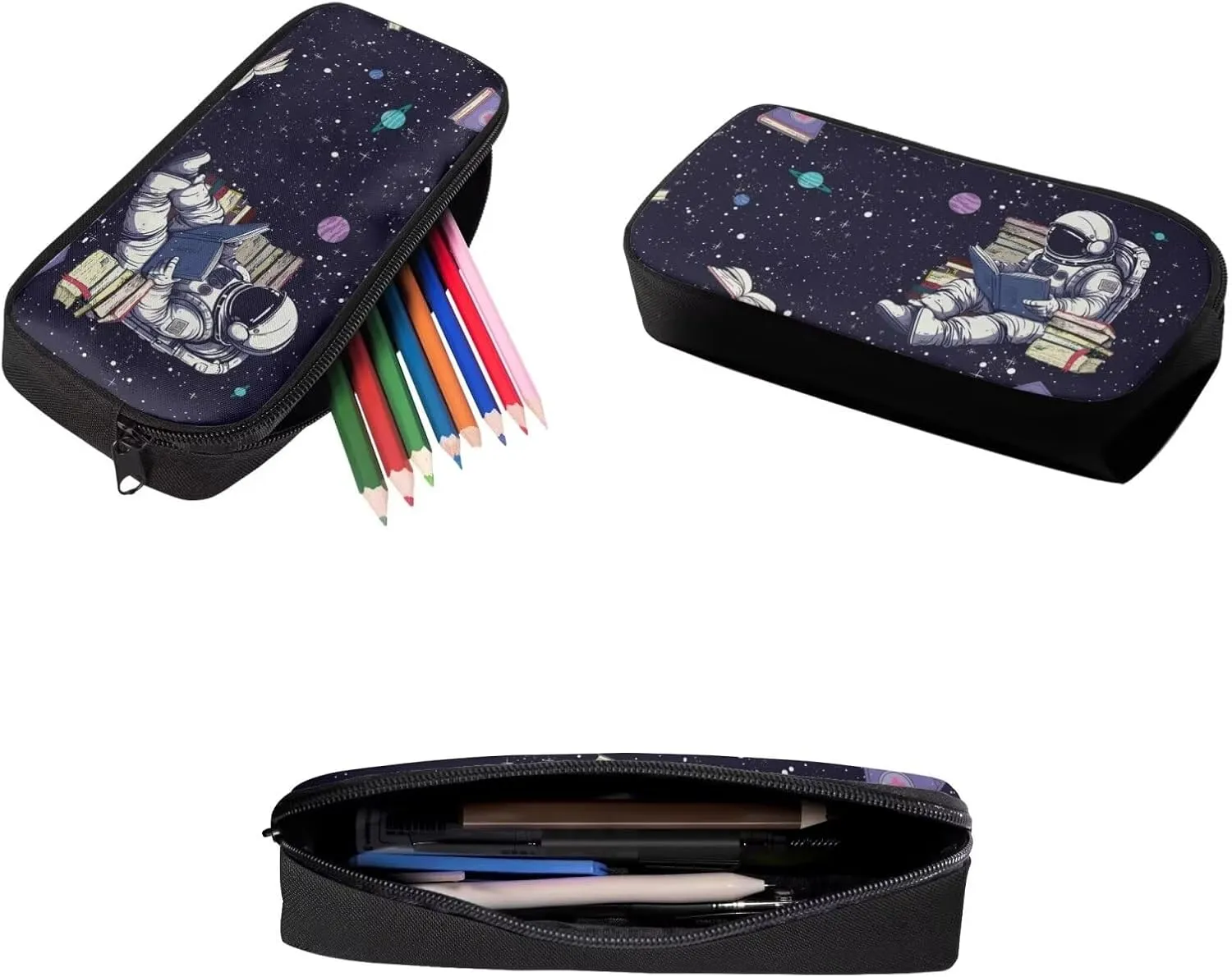 JHQFWMFJ Boys Backpack and Lunch Box Set Astronaut Backpack and Cool Pencil Case 3 in 1 children's Schoolbag Large Bookbag Thermal Insulated Lunch Bag