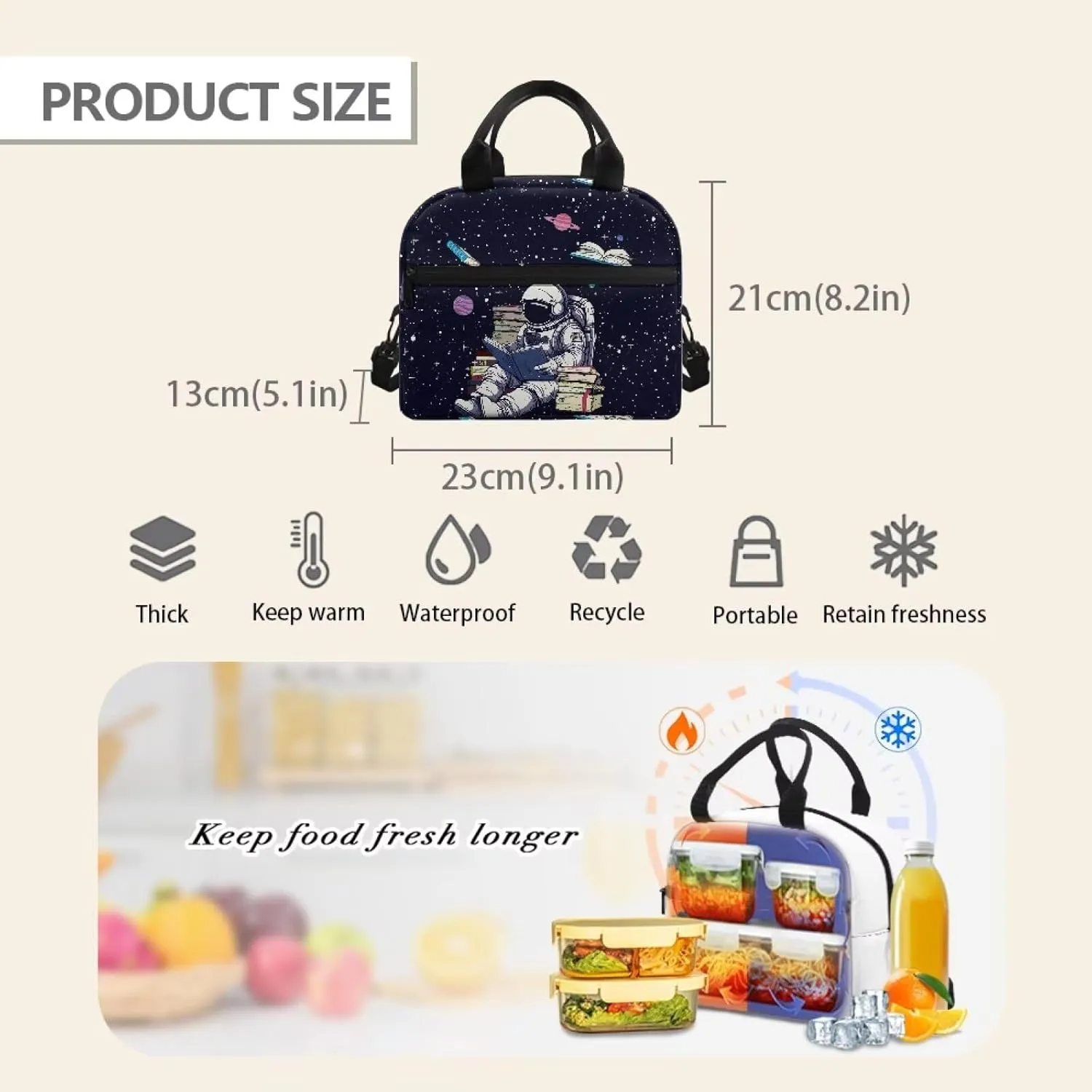 JHQFWMFJ Boys Backpack and Lunch Box Set Astronaut Backpack and Cool Pencil Case 3 in 1 children's Schoolbag Large Bookbag Thermal Insulated Lunch Bag