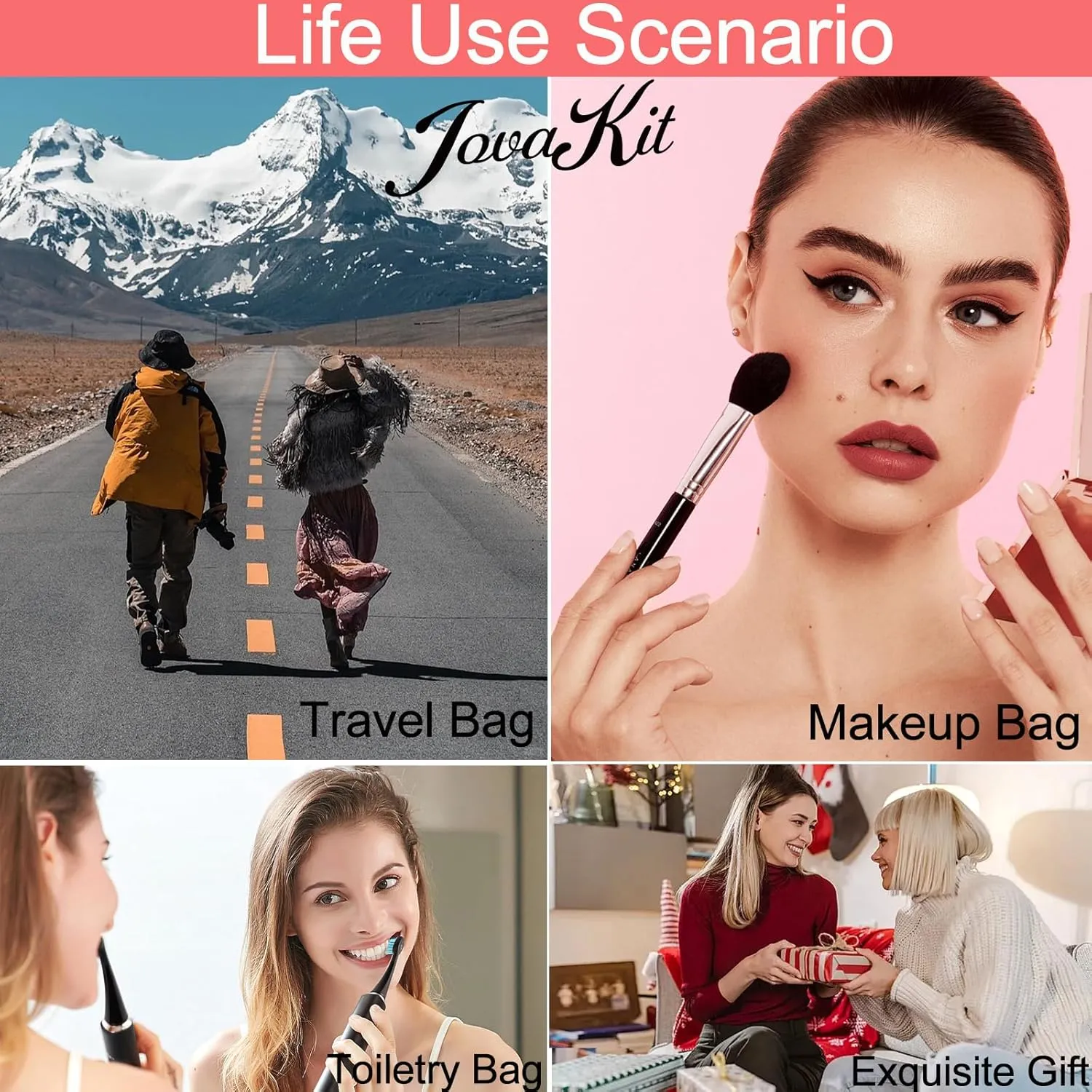 JOVAKIT Small Square Portable Silicone Makeup Bag for Women, Travel Waterproof Toiletry Cosmetic Bag Gifts for Women Girls, Zipper Closure Makeup Case with Handle (Pink)