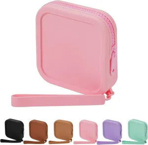 JOVAKIT Small Square Portable Silicone Makeup Bag for Women, Travel Waterproof Toiletry Cosmetic Bag Gifts for Women Girls, Zipper Closure Makeup Case with Handle (Pink)