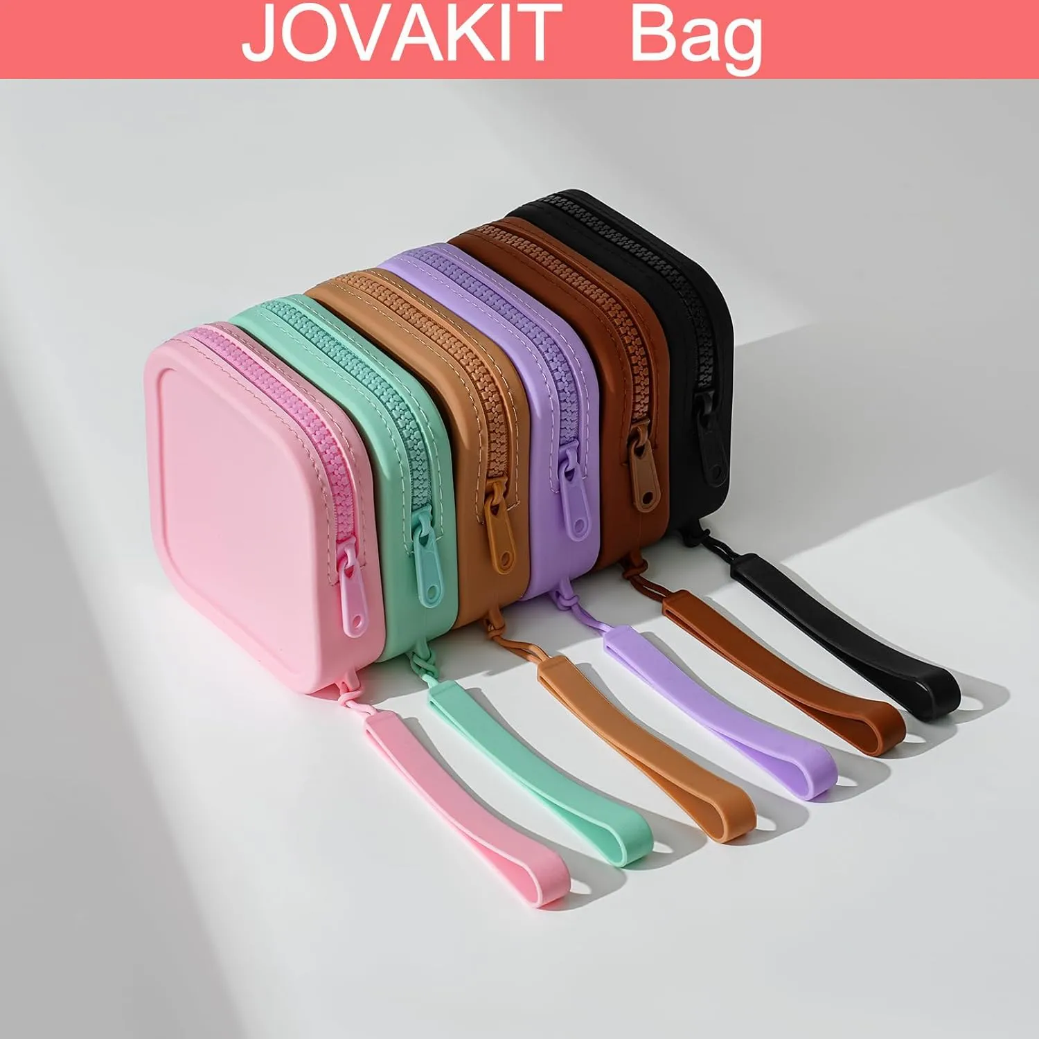 JOVAKIT Small Square Portable Silicone Makeup Bag for Women, Travel Waterproof Toiletry Cosmetic Bag Gifts for Women Girls, Zipper Closure Makeup Case with Handle (Pink)
