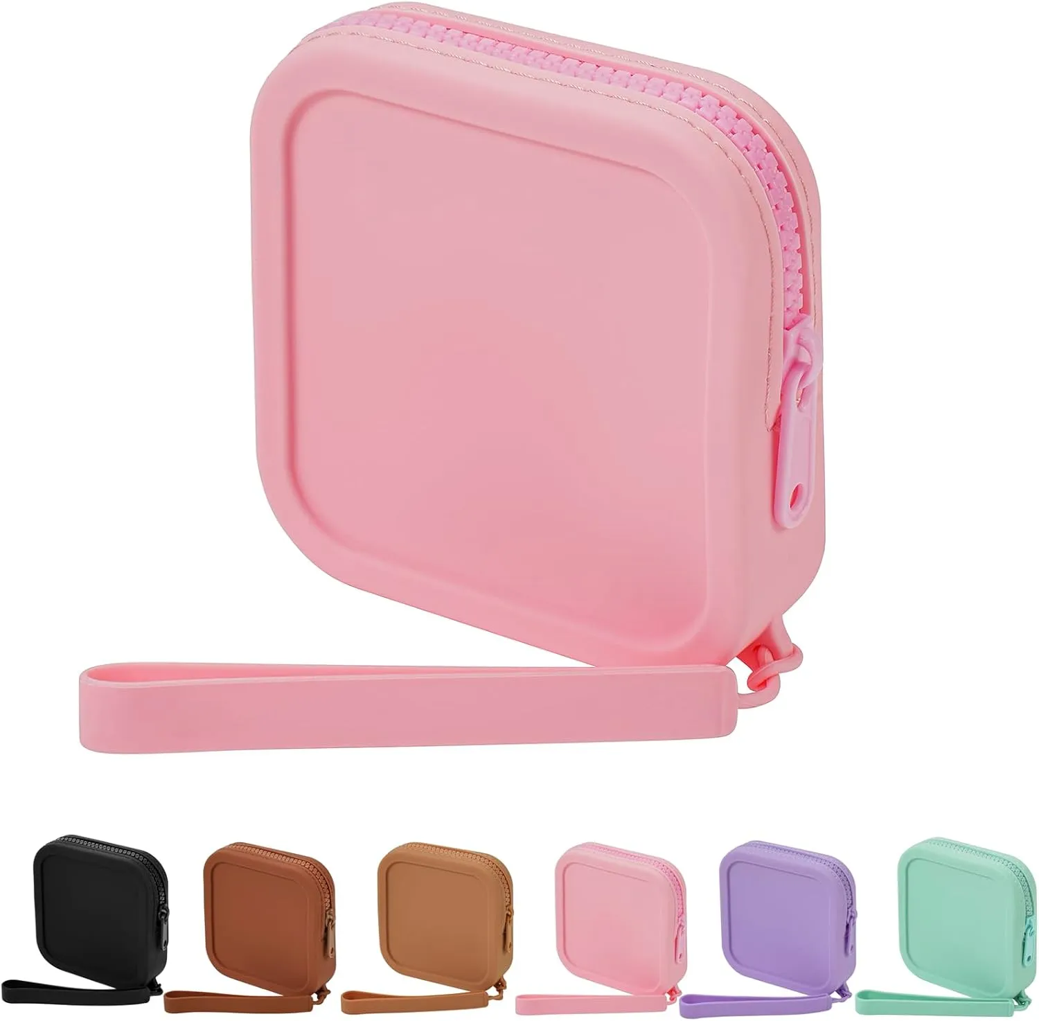 JOVAKIT Small Square Portable Silicone Makeup Bag for Women, Travel Waterproof Toiletry Cosmetic Bag Gifts for Women Girls, Zipper Closure Makeup Case with Handle (Pink)