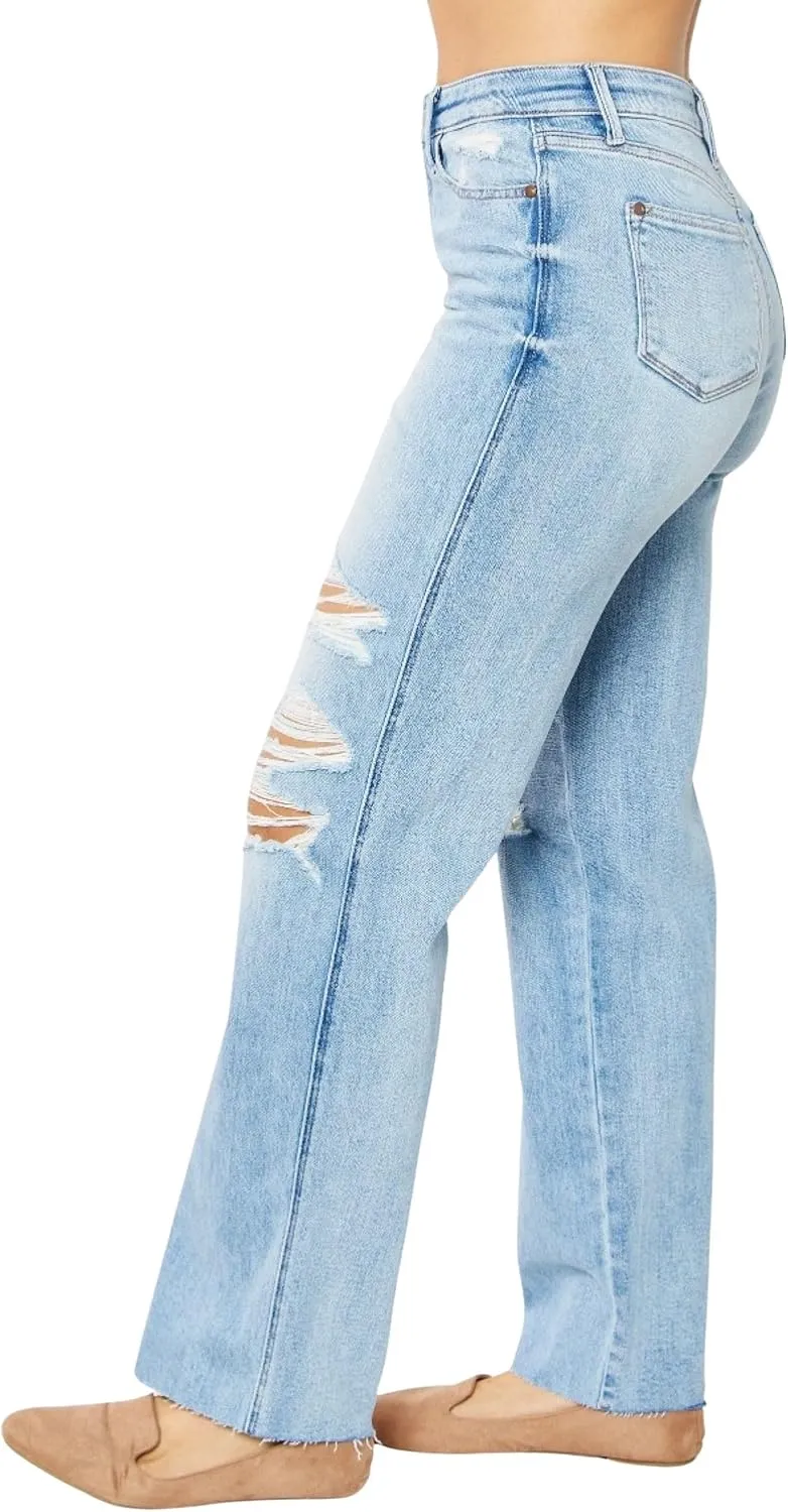 Judy Blue Women's High Waist Rigid Magic 90's Destroy Straight Leg Jeans