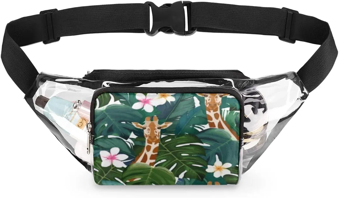 Jungle Giraffe Clear Fanny Pack Stadium Approved Adjustable Clear Belt Bag Cute Waist Bags for Women Men Travel Sports Events Hiking Concerts