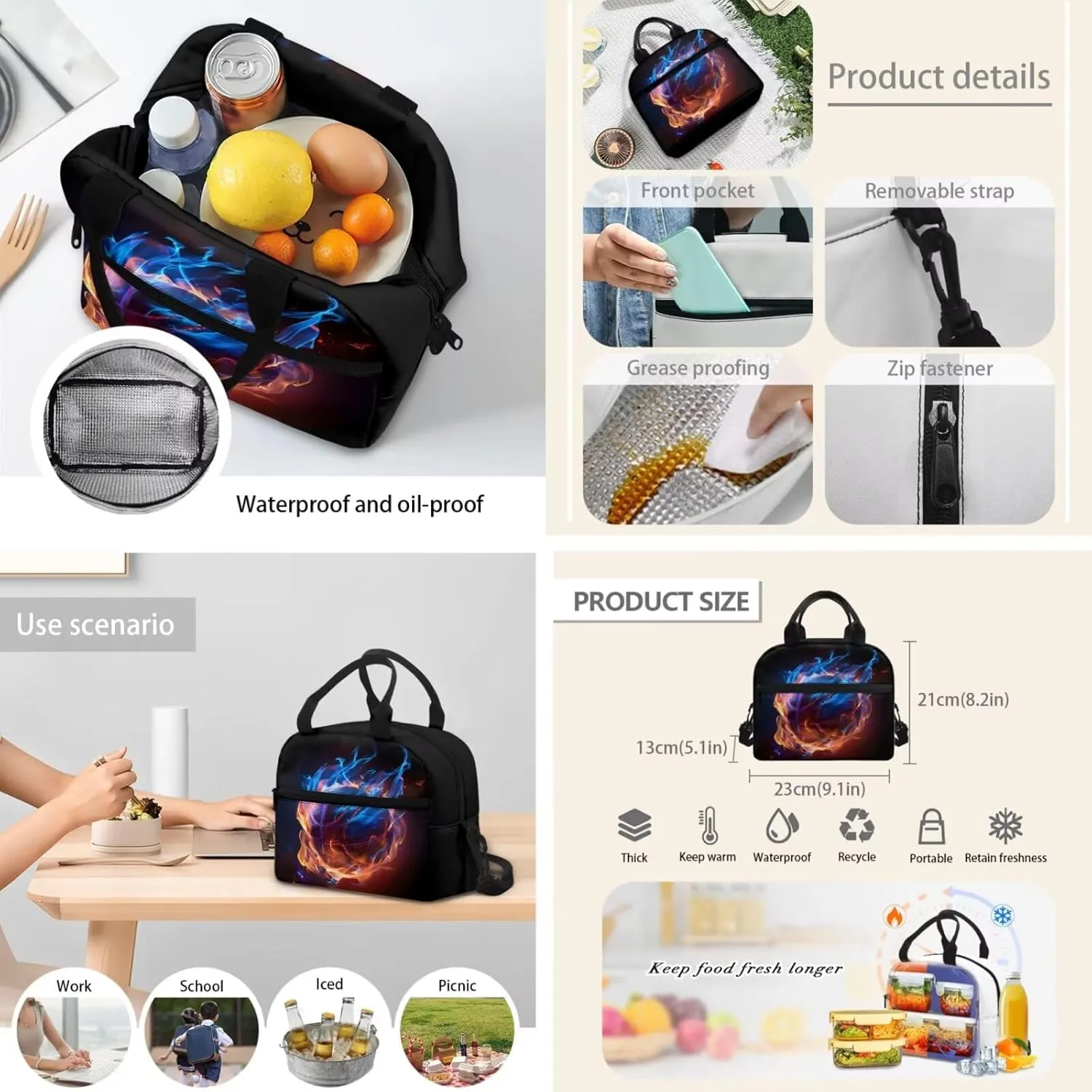 Kids Backpack Basketball Fire School Bag for Boys Teen Bookbag Satchel for Middle High School 3 in 1 Rucksack with Lunch Bag Pencil Bag Set