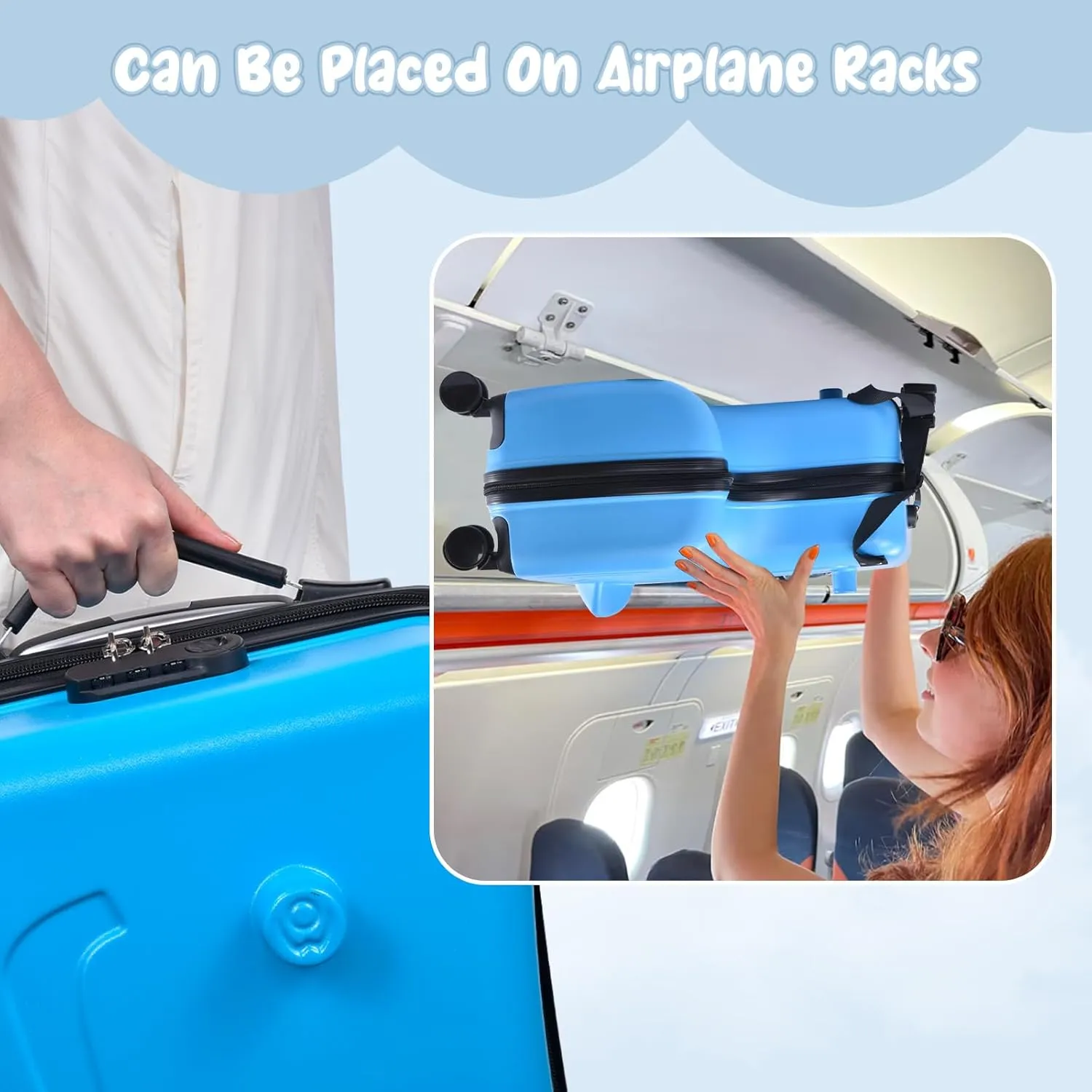 Kids Ride On Suitcase, 24 Inches Travel Luggage Trolley Suitcase With Spinner Wheels, Lightweight Kid Luggage With Combination Lock, Safety Belt, Telescoping Handle
