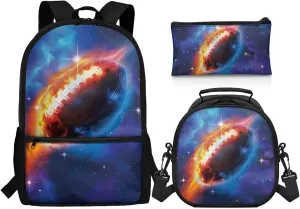 Kids School Backpack for Boys Cool Rugby Print Backpacks School Bag and Lunch Bag Pencil Case Bag 3 Pieces Set Kindergarten Elementary School Bag