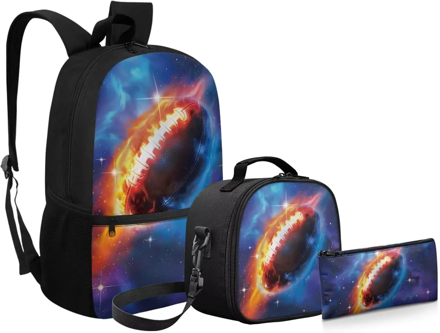 Kids School Backpack for Boys Cool Rugby Print Backpacks School Bag and Lunch Bag Pencil Case Bag 3 Pieces Set Kindergarten Elementary School Bag