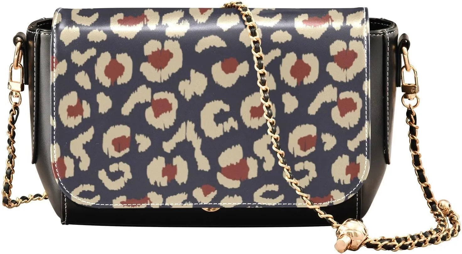 Kigai Retro Leopard Crossbody Bags for Women Retro Cross Body Purse Small PU Leather Shoulder Handbags with Chain Strap