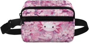 Kuiaobaty Axolotl Large Waist Bag for Travel Cartoon Fanny Pack with Zipper Plus Size Kids Belt Bag with Pockets Portable Sling Bag with Adjustable Straps Crossbody Bag Gift for Holiday