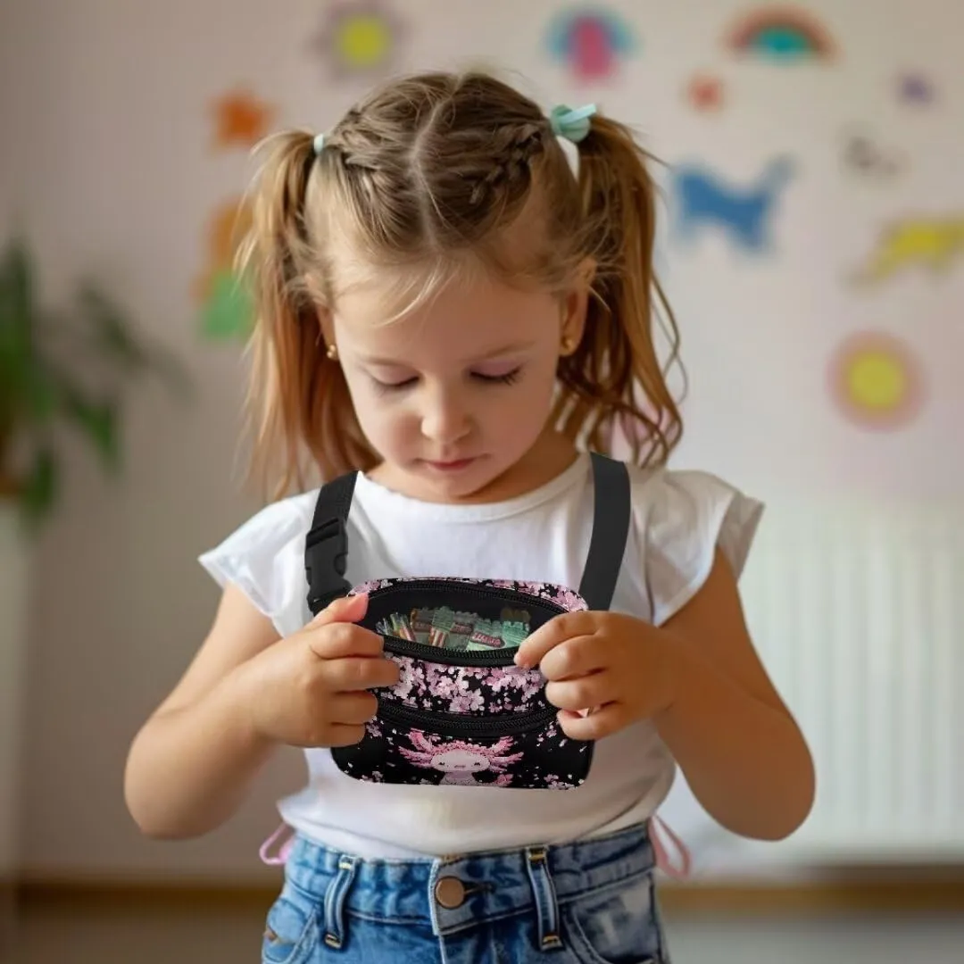 Kuiaobaty Axolotl Pattern Mini Fanny Pack for Kids Waist Bag for Travel Large Capacity Belt Bag with Zipper Portable Crossbody Bag with Pockets Bum Bag for Camping Gift for Daughter