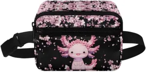 Kuiaobaty Axolotl Pattern Mini Fanny Pack for Kids Waist Bag for Travel Large Capacity Belt Bag with Zipper Portable Crossbody Bag with Pockets Bum Bag for Camping Gift for Daughter