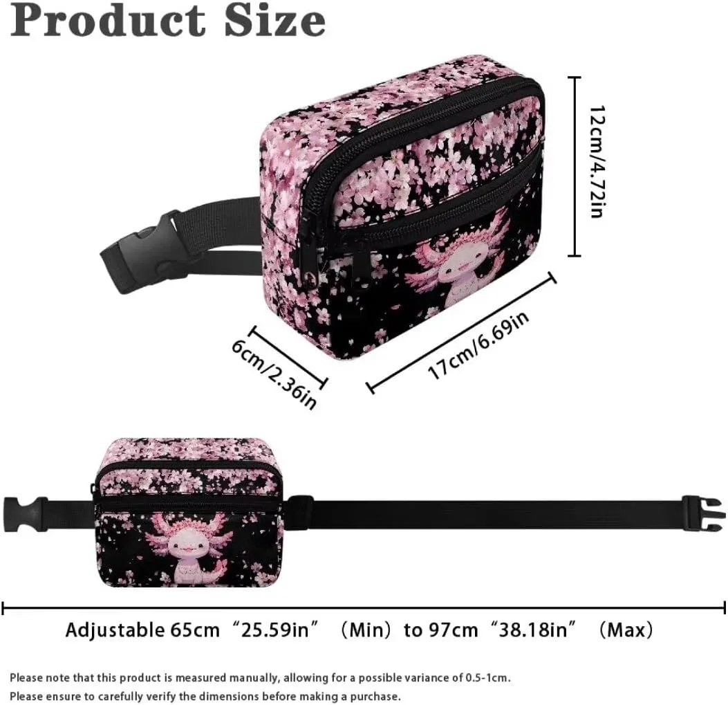 Kuiaobaty Axolotl Pattern Mini Fanny Pack for Kids Waist Bag for Travel Large Capacity Belt Bag with Zipper Portable Crossbody Bag with Pockets Bum Bag for Camping Gift for Daughter