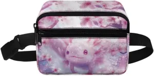 Kuiaobaty Axolotl Print Mini Belt Bag for Kids Crossbody Bags for School Cartoon Waist Pack with Zipper Large Capacity Fanny Pack for Sports Casual Sling Bag for Sports Gift for Sister