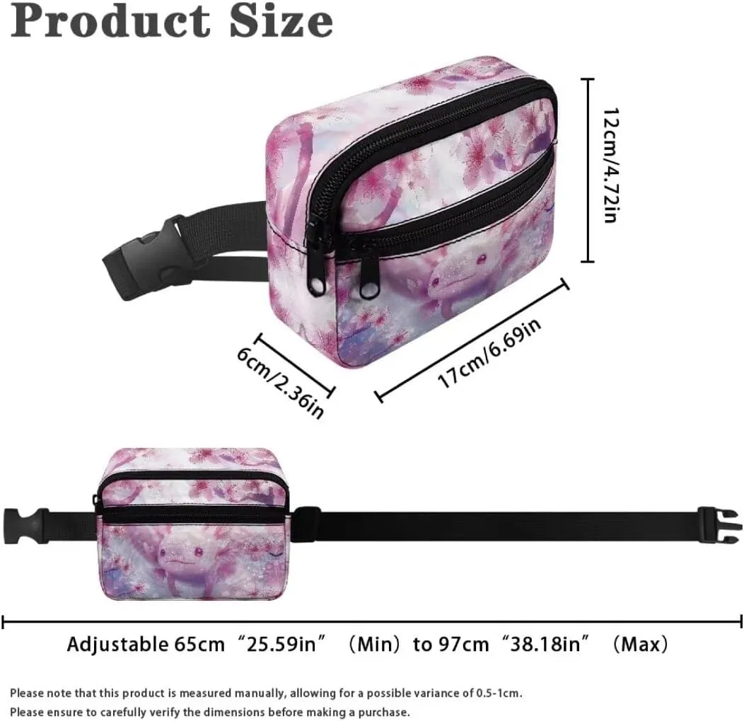 Kuiaobaty Axolotl Print Mini Belt Bag for Kids Crossbody Bags for School Cartoon Waist Pack with Zipper Large Capacity Fanny Pack for Sports Casual Sling Bag for Sports Gift for Sister