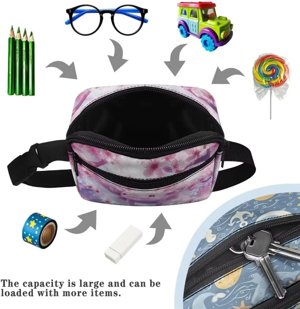 Kuiaobaty Axolotl Print Mini Belt Bag for Kids Crossbody Bags for School Cartoon Waist Pack with Zipper Large Capacity Fanny Pack for Sports Casual Sling Bag for Sports Gift for Sister