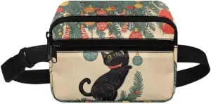 Kuiaobaty Black Cat Waist Bag for Teens Mini Belt Bag for Hiking Cartoon Fanny Pack with Pockets Crossbody Bag for Toddler Bum Bag for Travel Portable Sling Bag Gift for Christmas
