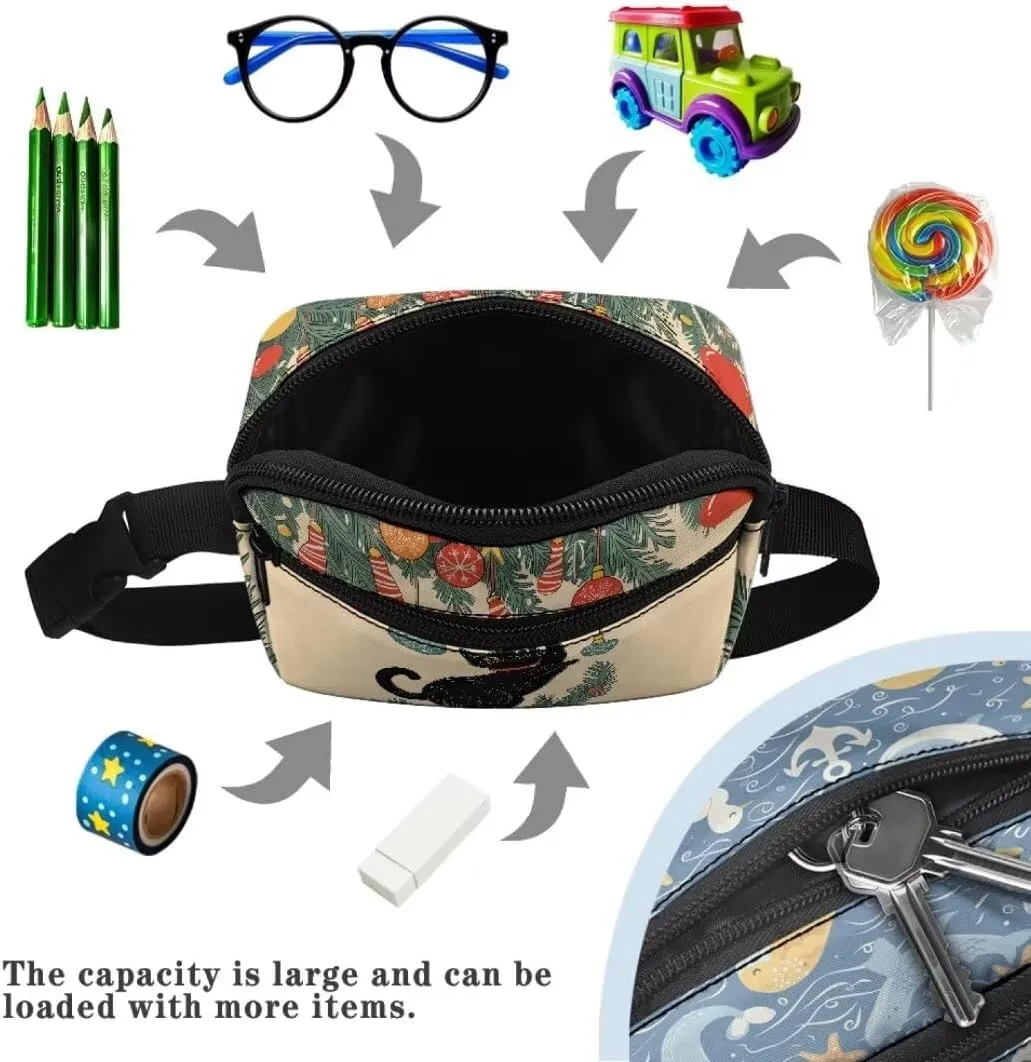 Kuiaobaty Black Cat Waist Bag for Teens Mini Belt Bag for Hiking Cartoon Fanny Pack with Pockets Crossbody Bag for Toddler Bum Bag for Travel Portable Sling Bag Gift for Christmas