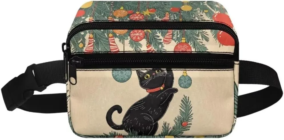 Kuiaobaty Black Cat Waist Bag for Teens Mini Belt Bag for Hiking Cartoon Fanny Pack with Pockets Crossbody Bag for Toddler Bum Bag for Travel Portable Sling Bag Gift for Christmas