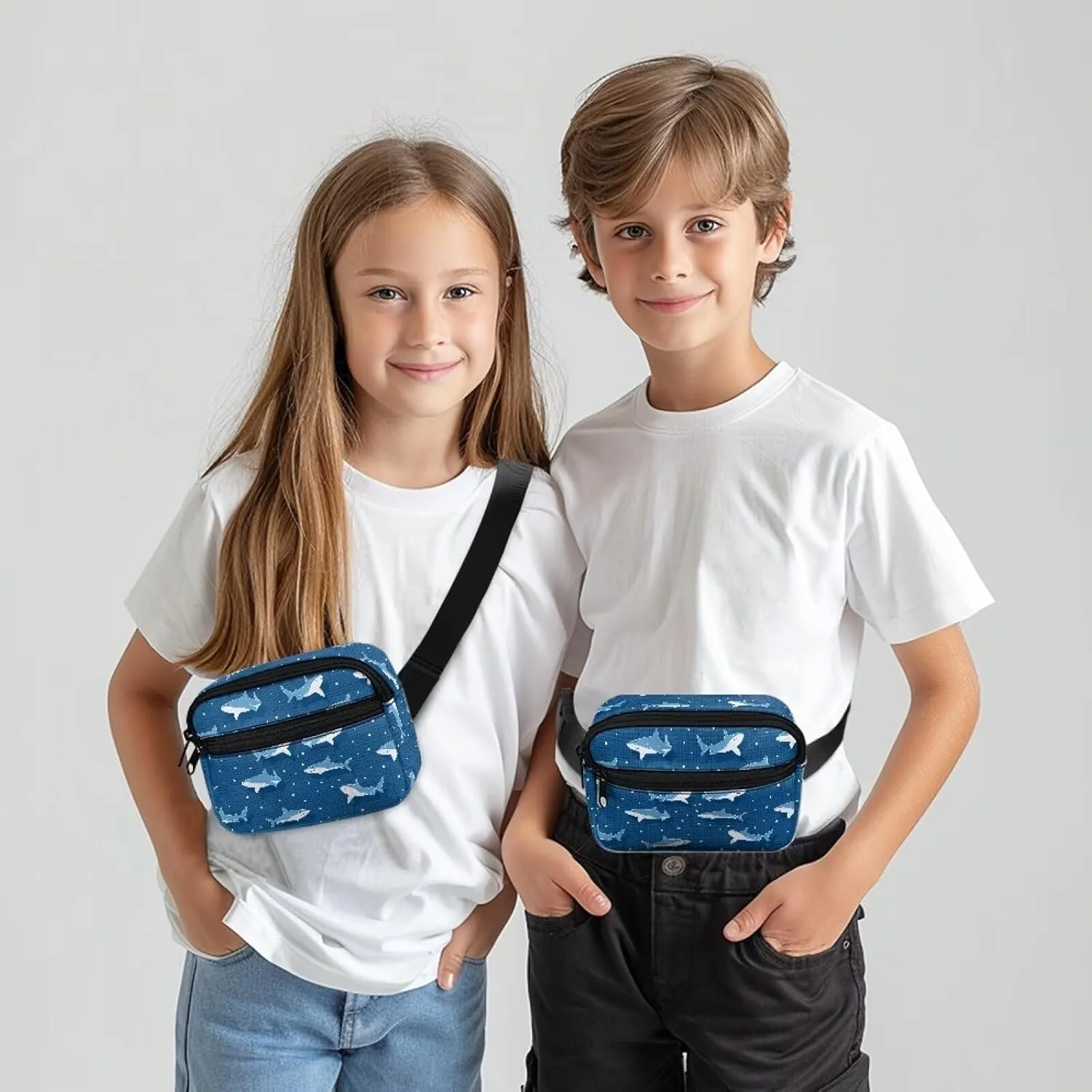 Kuiaobaty Cartoon Sharks Waist Bag for Boys Lightweight Adjustable Fanny Pack Bum Bag Travel Pouch for Travel Sports School Gifts for Boys