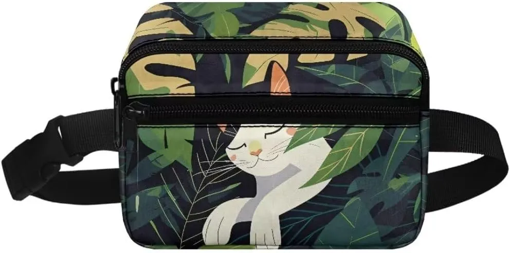 Kuiaobaty Cat Belt Bag for Girls Fanny Pack for Active Cute Waist Bag for School Portable Stuff Bag for Outdoor Lightweight Crossbody Bag for Toddler Sling Baag with Zipper Gift for Her