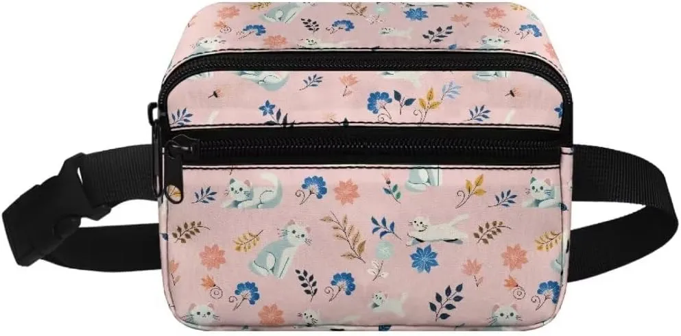 Kuiaobaty Cat Pattern Small Fanny Pack for Kids Waist Bag for Active Cute Belt Bag with Adjustable Straps Large Capacity Sling Bag with Pockets Thicken Crossbody Bag Gift for Holiday