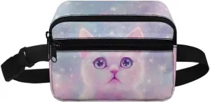 Kuiaobaty Cat Print Mini Fanny Pack for Kids Crossbody Bag with Zipper Large Capacity Belt Bag for Girls Waist Bag for School Portable Hip Pouch Bag for Party Bum Bag Gift for Niece
