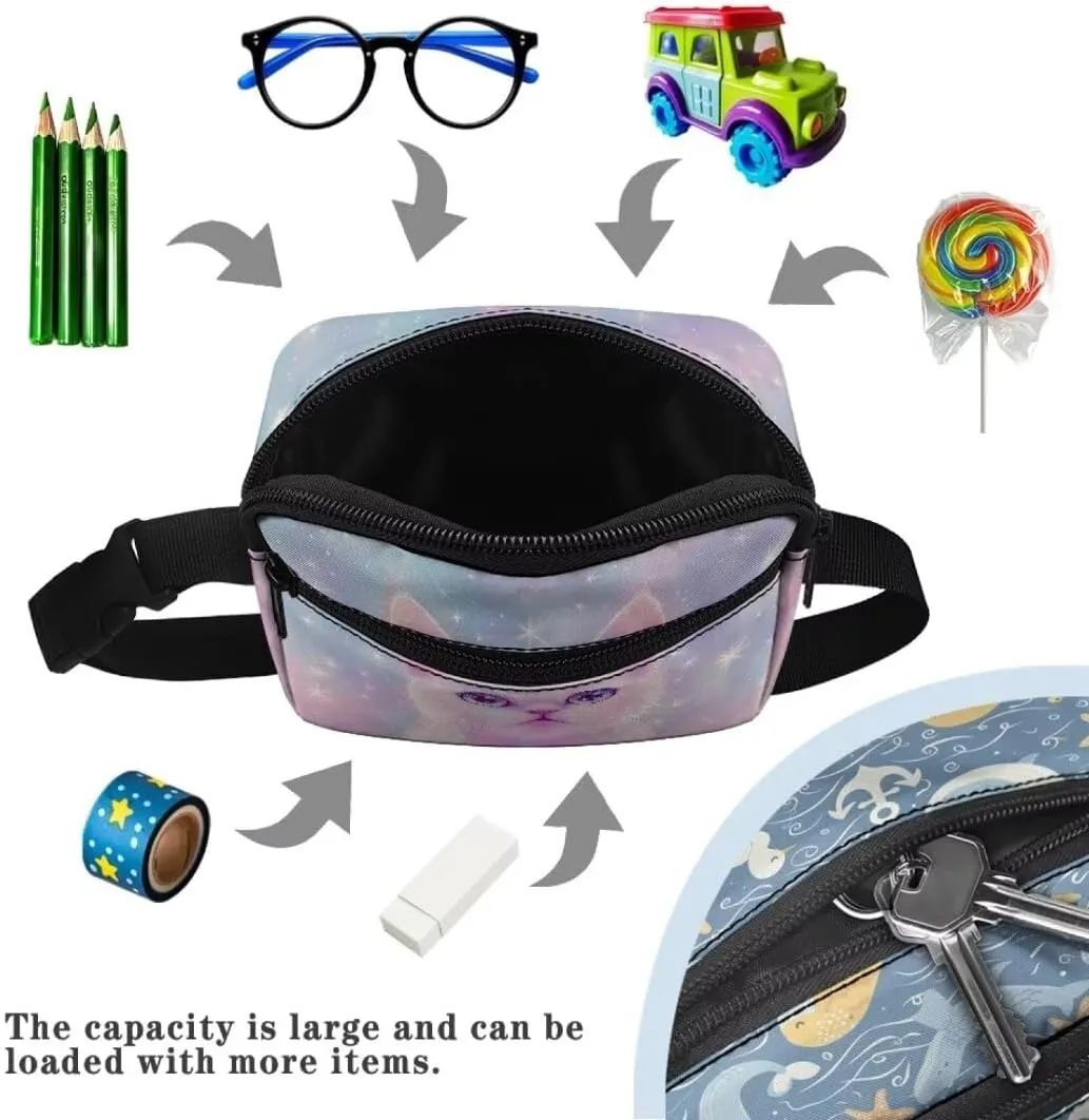 Kuiaobaty Cat Print Mini Fanny Pack for Kids Crossbody Bag with Zipper Large Capacity Belt Bag for Girls Waist Bag for School Portable Hip Pouch Bag for Party Bum Bag Gift for Niece