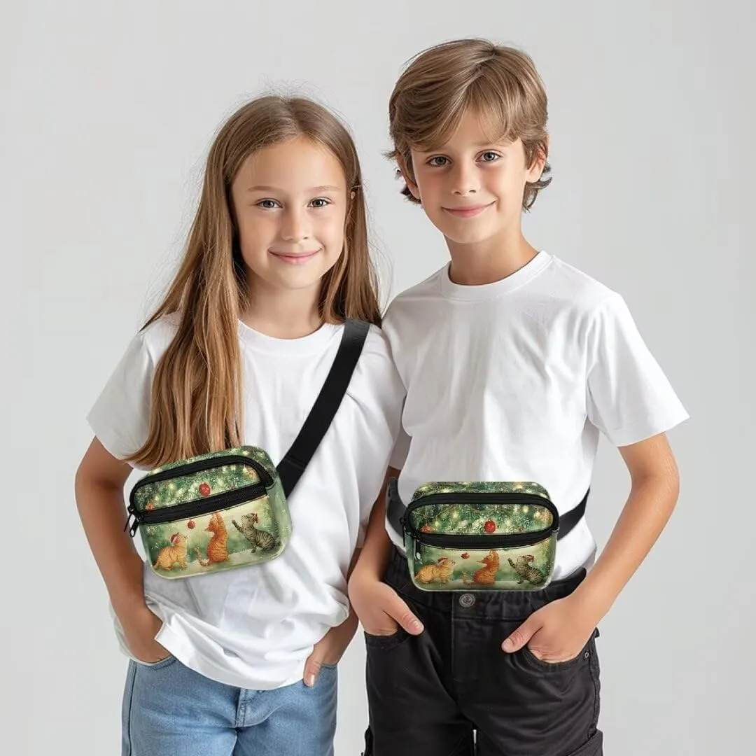 Kuiaobaty Cats Toddler Fanny Pack for Girls Crossbody Bag with Zipper Large Capacity Belt Bag for Travel Multifunction Mini Waist Bag with Pockets Thicken Hip Pouch Bag Gift for Sister