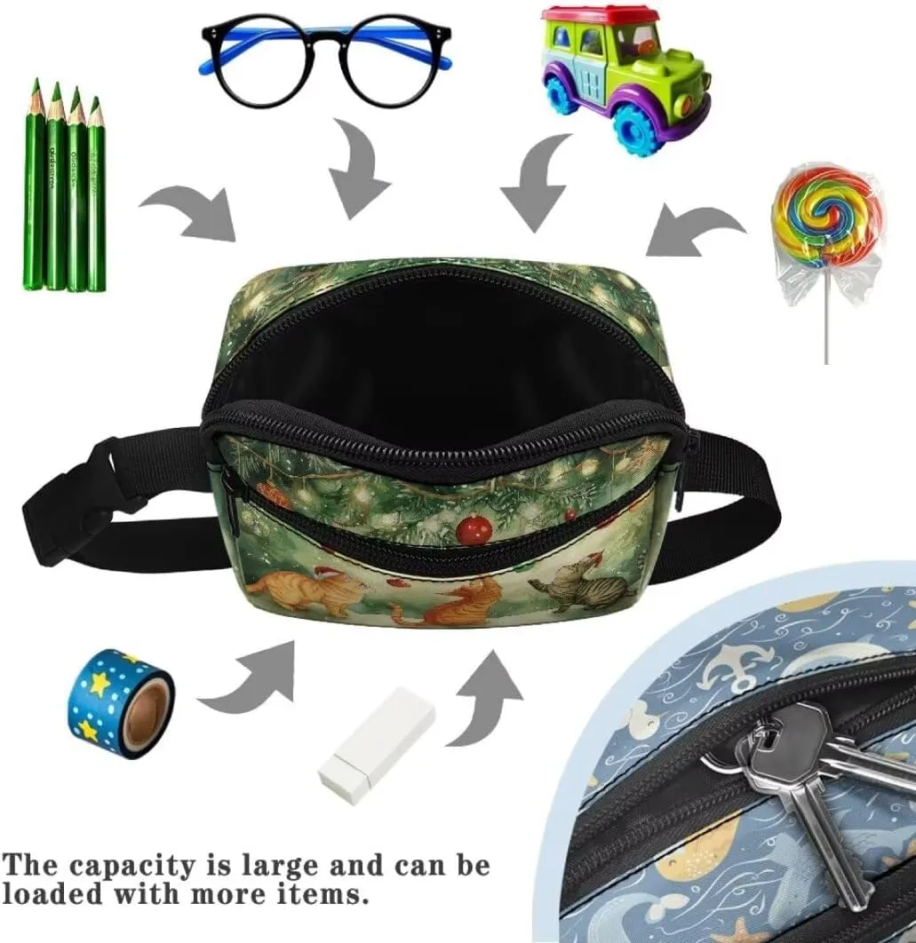 Kuiaobaty Cats Toddler Fanny Pack for Girls Crossbody Bag with Zipper Large Capacity Belt Bag for Travel Multifunction Mini Waist Bag with Pockets Thicken Hip Pouch Bag Gift for Sister