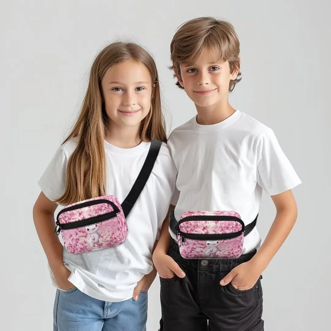Kuiaobaty Cherry Waist Bag for Kids Axolotl Print Fanny Pack Hiking Portable Mini Belt Bag for Active Large Capacity Sling Bag with Zipper Casual Chest Bag for Toddler Gift for Holiday