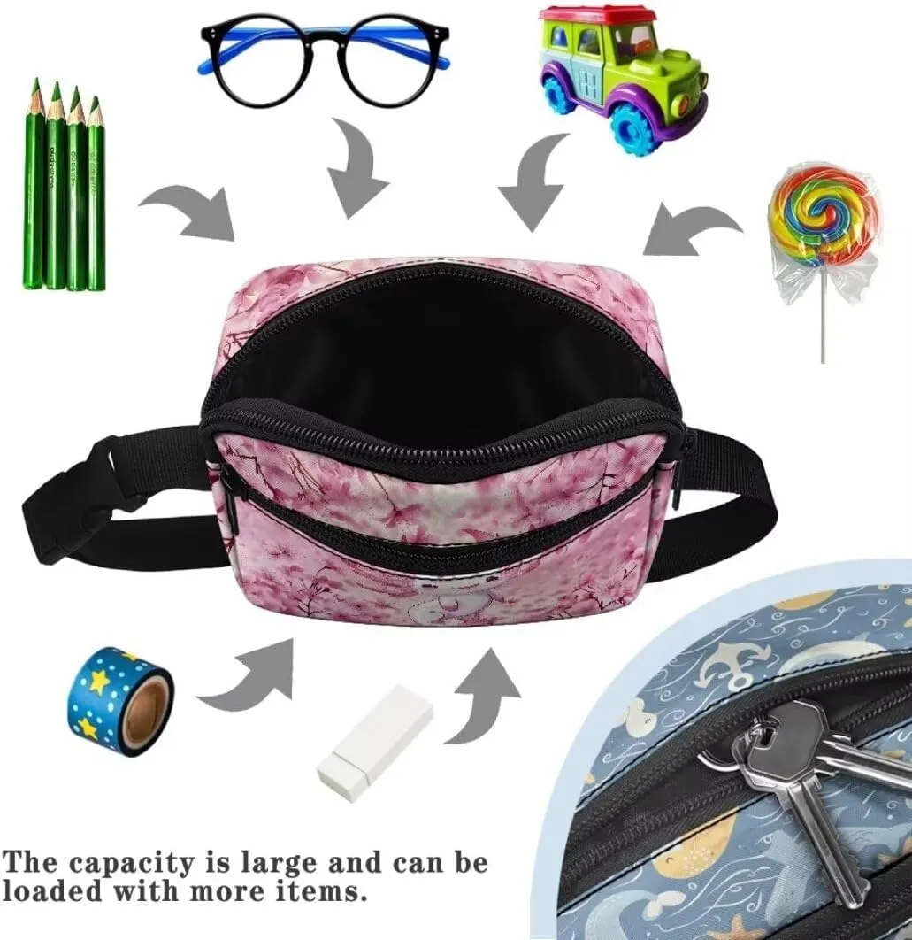 Kuiaobaty Cherry Waist Bag for Kids Axolotl Print Fanny Pack Hiking Portable Mini Belt Bag for Active Large Capacity Sling Bag with Zipper Casual Chest Bag for Toddler Gift for Holiday