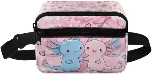 Kuiaobaty Cute Axolotl Fanny Pack for Kids 4-6 Pink Cherry Blossom Waist Bag for Travel Belt Bag for Hiking Portable Chest Bag with Pockets Casual Sling Bag for Sports