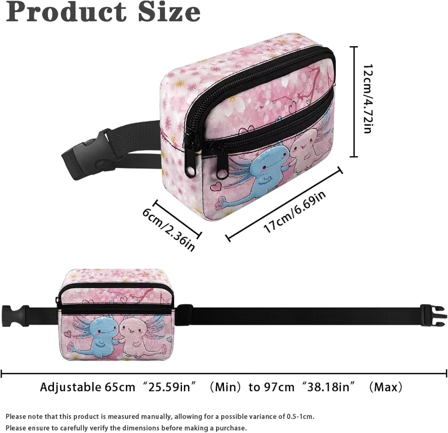 Kuiaobaty Cute Axolotl Fanny Pack for Kids 4-6 Pink Cherry Blossom Waist Bag for Travel Belt Bag for Hiking Portable Chest Bag with Pockets Casual Sling Bag for Sports