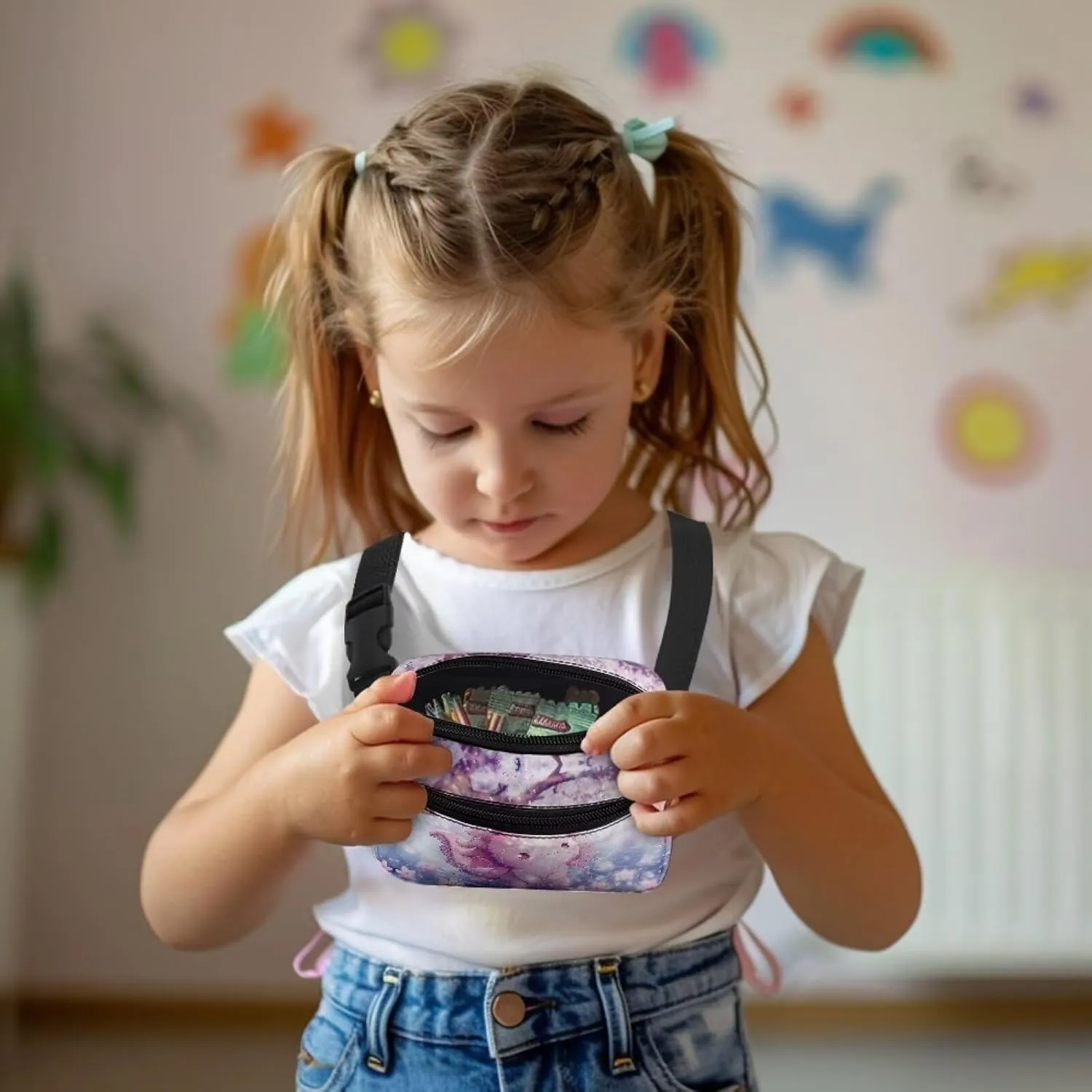 Kuiaobaty Cute Axolotl Waist Bag for Kids Cherry Blossom Crossbody Bag with Pockets Stylish Mini Belt Bag Lightweight Fanny Pack for Travel Casual