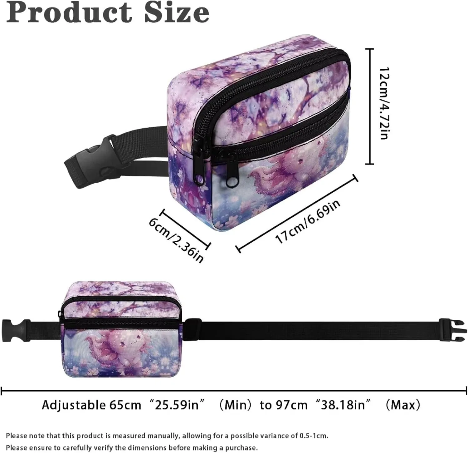 Kuiaobaty Cute Axolotl Waist Bag for Kids Cherry Blossom Crossbody Bag with Pockets Stylish Mini Belt Bag Lightweight Fanny Pack for Travel Casual