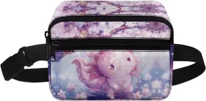 Kuiaobaty Cute Axolotl Waist Bag for Kids Cherry Blossom Crossbody Bag with Pockets Stylish Mini Belt Bag Lightweight Fanny Pack for Travel Casual