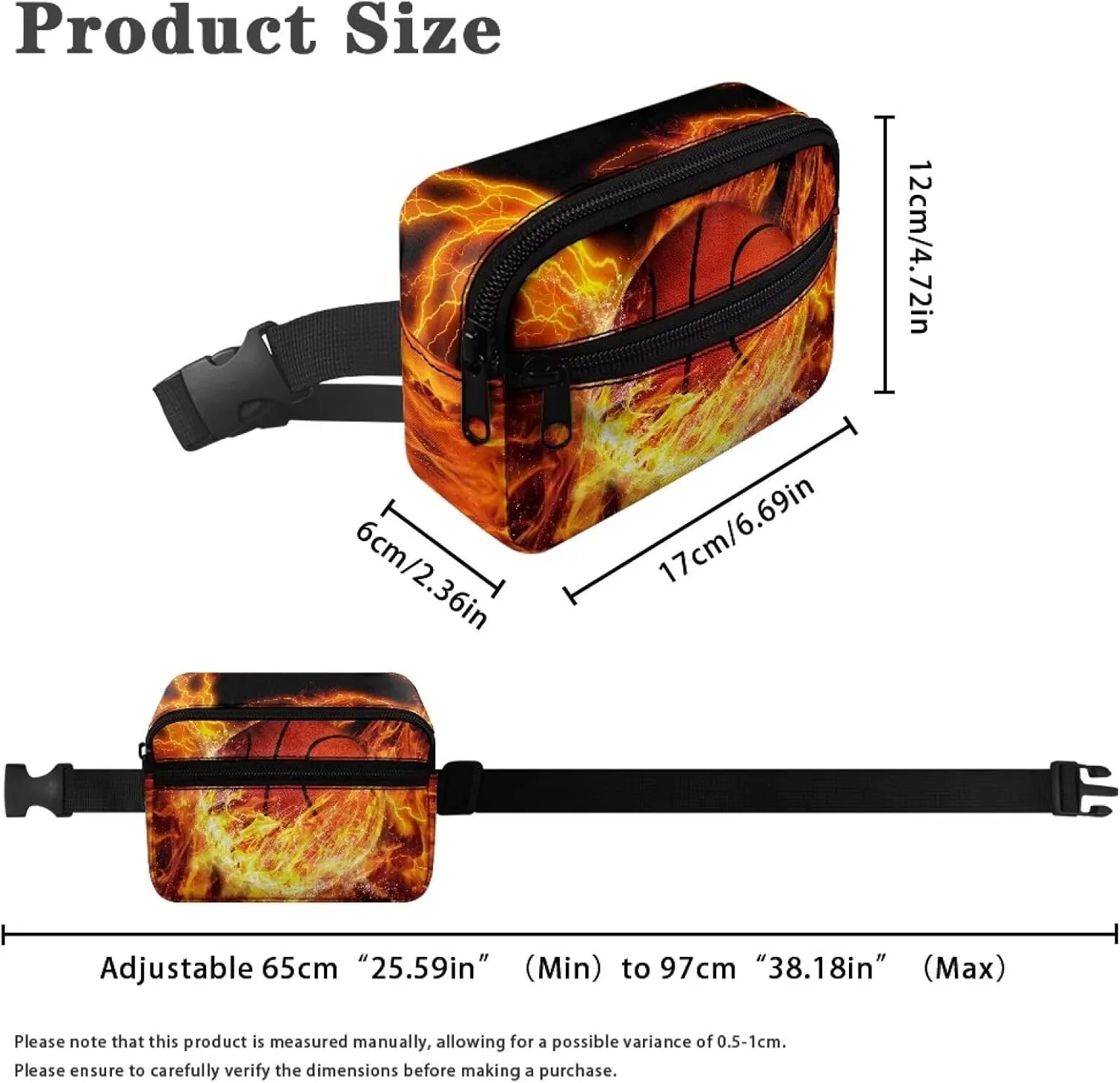 Kuiaobaty Fanny Pack for Kids Boys Flame Basketball Design Waist Bag Mini Belt Bag for Hiking Running Casual Travel