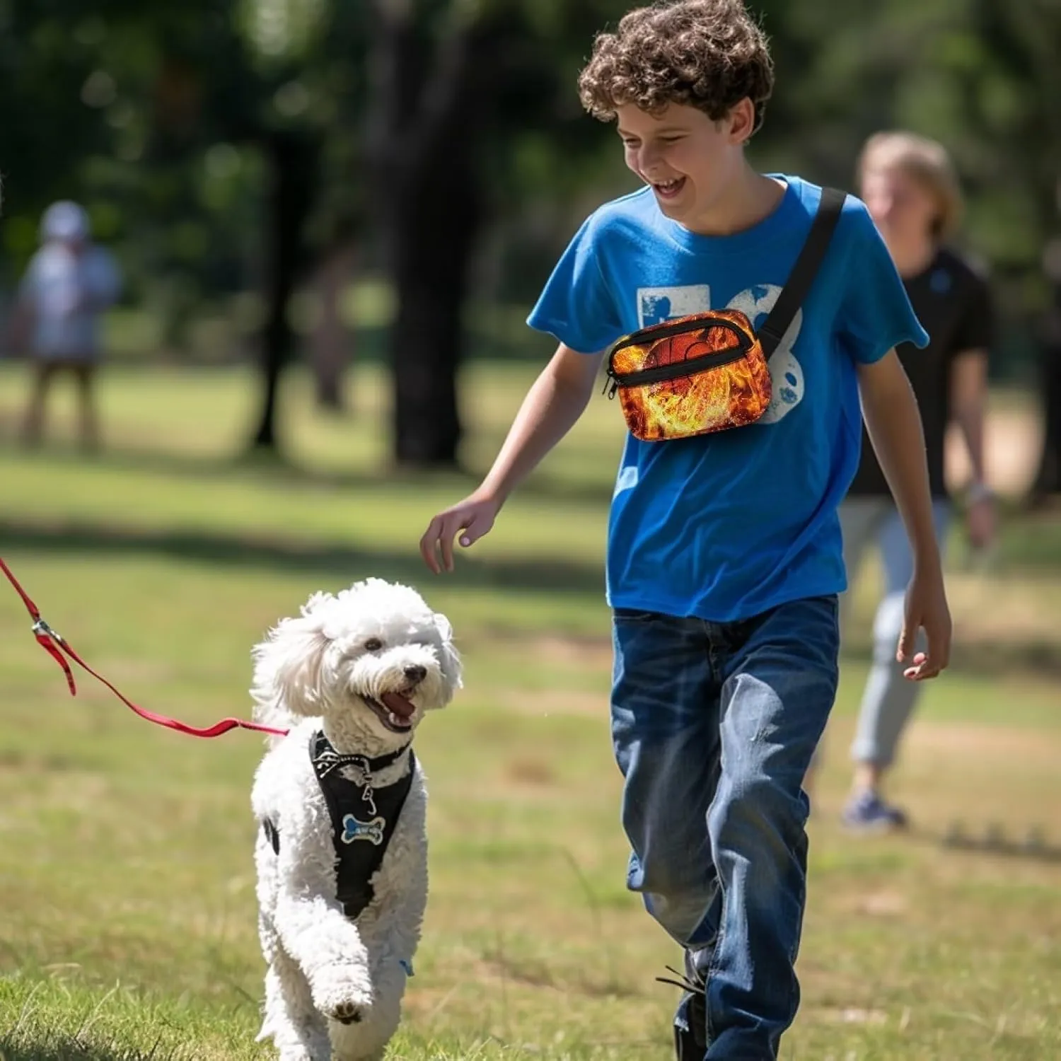 Kuiaobaty Fanny Pack for Kids Boys Flame Basketball Design Waist Bag Mini Belt Bag for Hiking Running Casual Travel