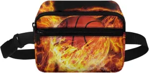 Kuiaobaty Fanny Pack for Kids Boys Flame Basketball Design Waist Bag Mini Belt Bag for Hiking Running Casual Travel