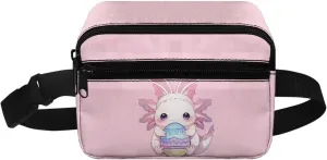 Kuiaobaty Girls Fanny Pack for Kids 4-6 Cute Axolotl Easter Eggs Pattern Waist Bag for Travel Large Capacity Belt Bag with Adjustable Straps