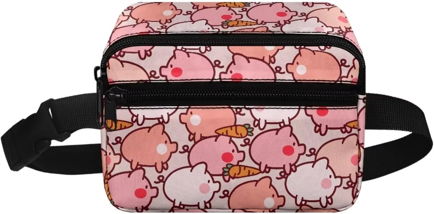 Kuiaobaty Girls Mini Belt Bag with Adjustable Strap Cute Cartoon Pink Pig Waist Pack Small Fanny Pack for School Running Traveling Hiking