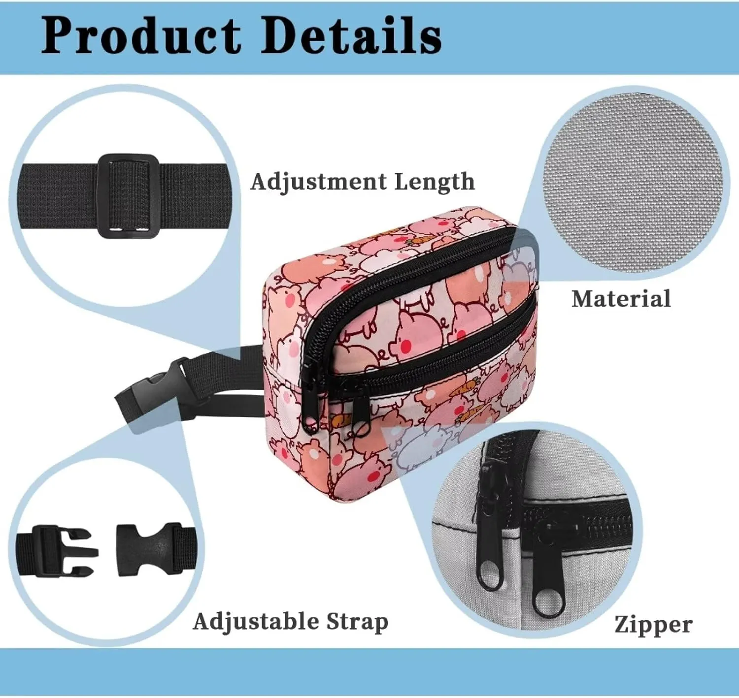 Kuiaobaty Girls Mini Belt Bag with Adjustable Strap Cute Cartoon Pink Pig Waist Pack Small Fanny Pack for School Running Traveling Hiking