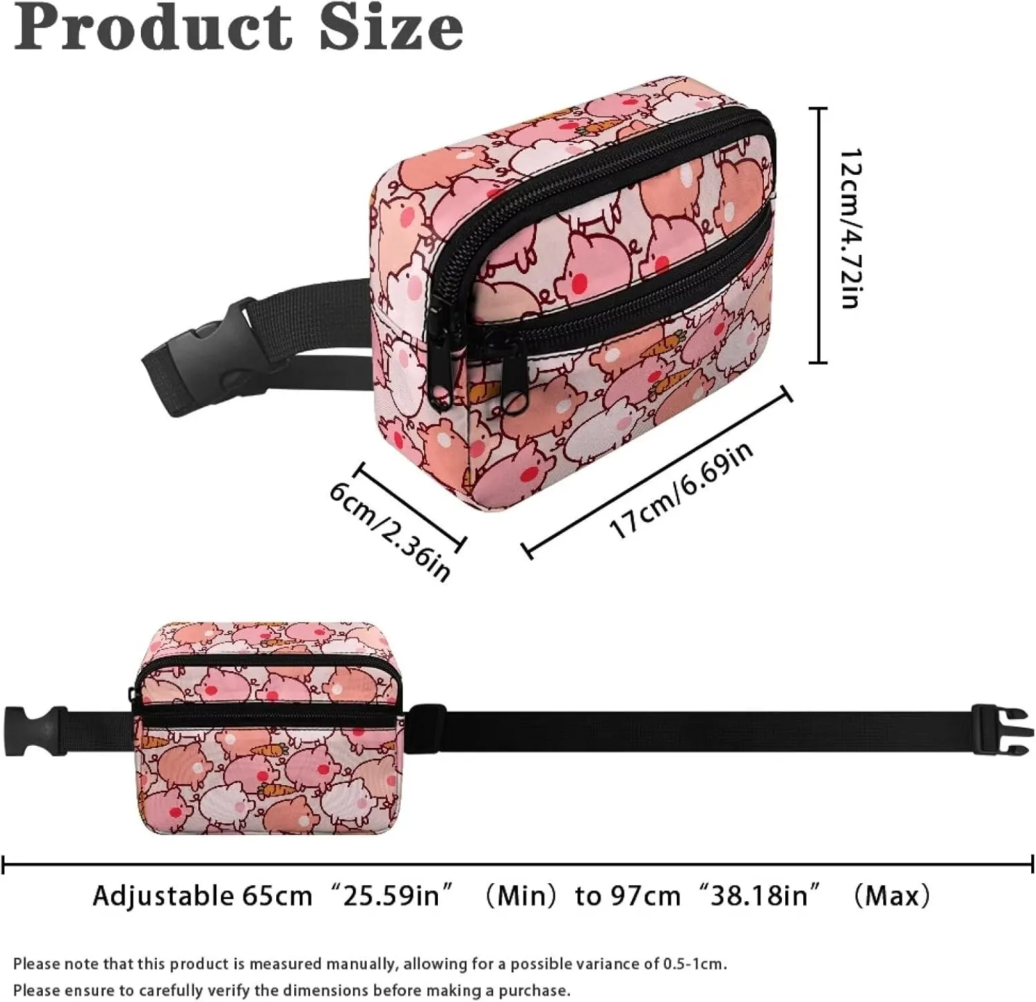 Kuiaobaty Girls Mini Belt Bag with Adjustable Strap Cute Cartoon Pink Pig Waist Pack Small Fanny Pack for School Running Traveling Hiking