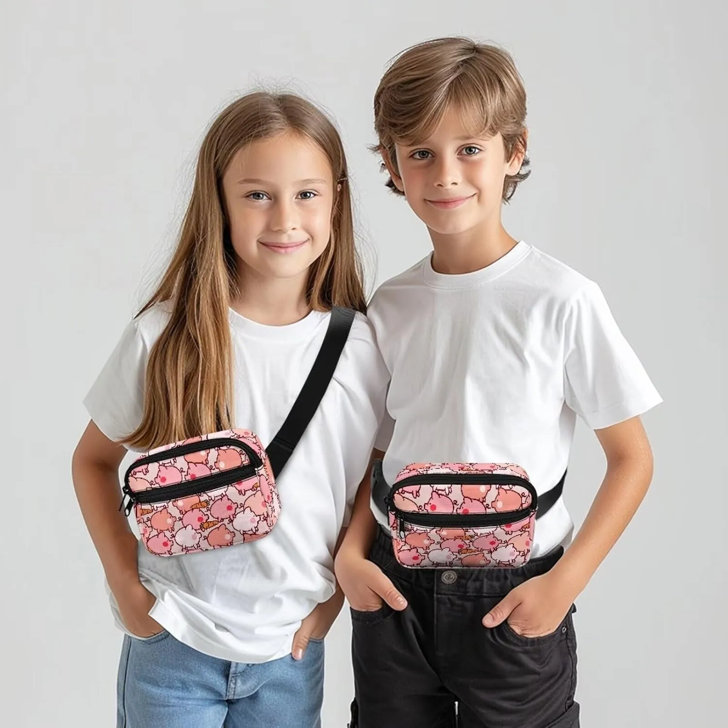 Kuiaobaty Girls Mini Belt Bag with Adjustable Strap Cute Cartoon Pink Pig Waist Pack Small Fanny Pack for School Running Traveling Hiking