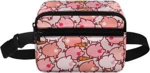 Kuiaobaty Girls Mini Belt Bag with Adjustable Strap Cute Cartoon Pink Pig Waist Pack Small Fanny Pack for School Running Traveling Hiking