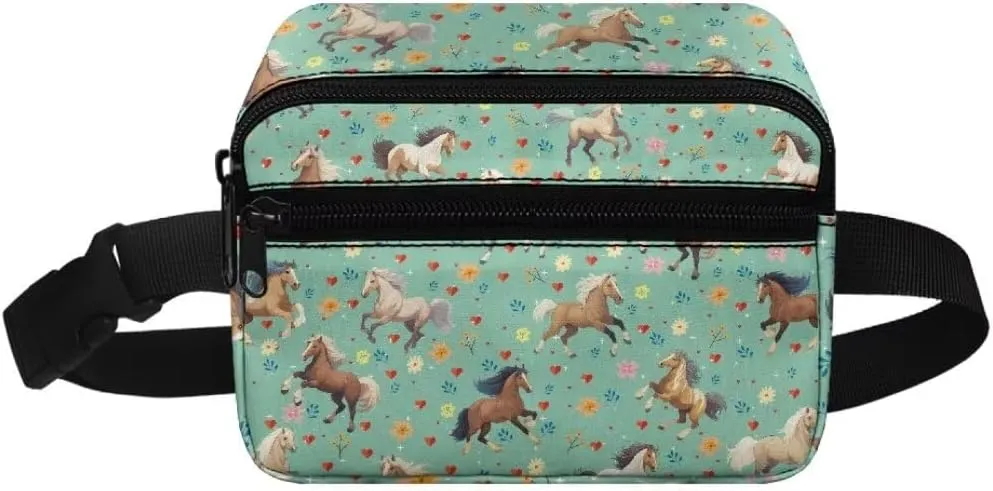 Kuiaobaty Horse Pattern Crossbody Bags for Girls 10-12 Stylish Fanny Pack with Zipper Large Capacity Belt Pack with Pockets Multifunction Waist Bag for Running Gift for Children