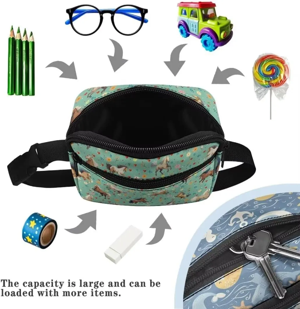 Kuiaobaty Horse Pattern Crossbody Bags for Girls 10-12 Stylish Fanny Pack with Zipper Large Capacity Belt Pack with Pockets Multifunction Waist Bag for Running Gift for Children