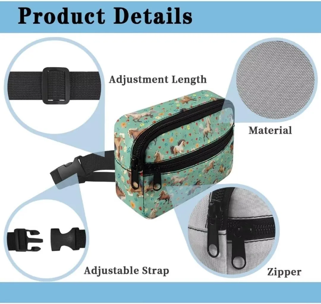 Kuiaobaty Horse Pattern Crossbody Bags for Girls 10-12 Stylish Fanny Pack with Zipper Large Capacity Belt Pack with Pockets Multifunction Waist Bag for Running Gift for Children